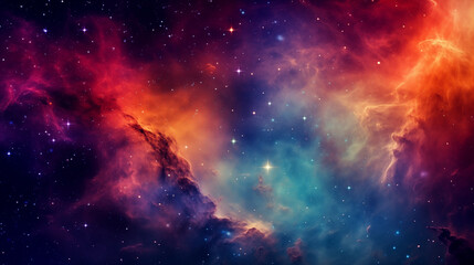 Celestial dance of colors in a vibrant cosmic background with starry expanse
