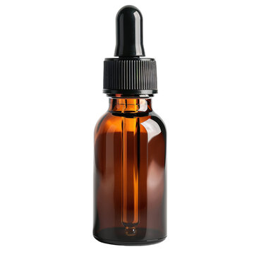 Blank amber glass dropper bottle mockup on isolated background