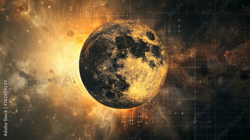 Poster a yellow and black object drifts through space, surrounded by a backdrop of twinkling stars. the obj