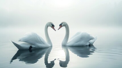 itness the serene beauty of a graceful couple of white swans gliding majestically across tranquil waters, embodying elegance and love