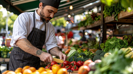 Chef Curating Fresh Produce at Market