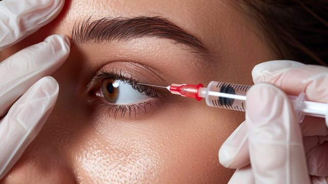 Detailed image showcases the meticulous process of Botox injections by a cosmetologist, providing