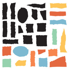 Jagged edge rectangle shapes, frames. Torn paper cut piece collection, isolated grunge border. Ripped strips set vector background illustration