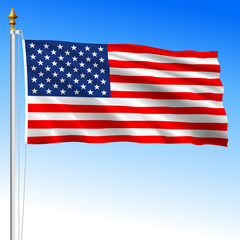 United States of America national waving flag, USA, vector illustration on the blue sky background
