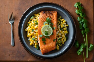 Pan-Seared Salmon with Roasted Asparagus and Corn