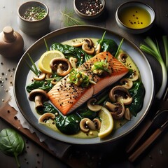 Delicious Salmon with Garlicky Spinach and Savory Mushrooms