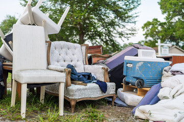 Pile of Abandoned Household Items on Curb