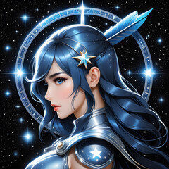 beautiful woman zodiac sign Sagittarius on starry background