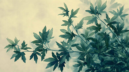 Cannabis pattern on grey background. Marijuana buds and fresh leaves, flat lat, top view. Hemp...