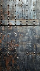 Close-Up of Weathered Metal Door With Rust and Rivets in Dim Light