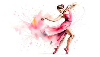 Obraz na płótnie Canvas A pencil sketch of a tango dancer with pink watercolor accents