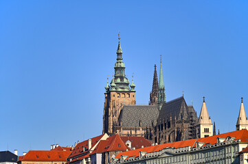 Famous Prague Castle and old buildings cityscape Czech republic