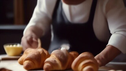 Golden croissants freshly out of the oven, displayed on a cooling rack, embodying the joy of baking video