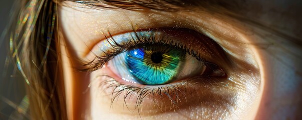 Close up view of beautiful colorful woman's eyes