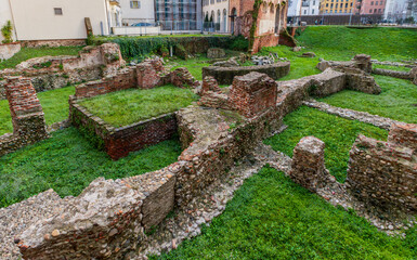 Ruins of the Imperial Palace of Maximian in Milan, Italy. Palazzo imperiale Romano di Milano