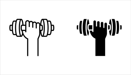 Hand with dumbbell linear icon set. Thin line vector isolated on white background