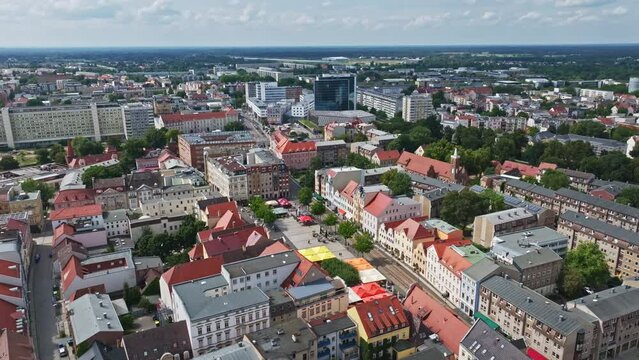 Aerial drone view of Altmarkt or Old market square Cottbus , Germany