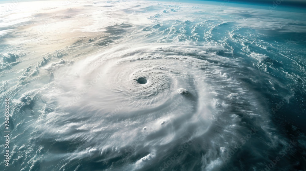 Poster satellite image of a hurricane in the ocean generative ai