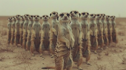  A meerkat gathering amidst a sandy field, with the sky visible