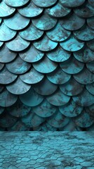 Close-Up View of Blue-Green Scale Pattern Texture on a Surface