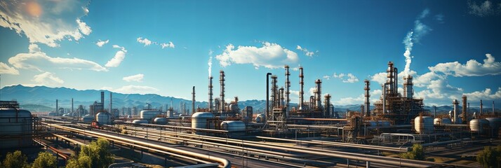 Gas pipelines, valves at a distribution station, a natural gas pumping and processing plant, an industrial image with a place for text, Generative AI.