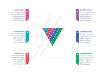colorful triangle infographic template. six options briefing template. Infographic template for energy, industry, business, technology, science. annual report, informational template for magazine