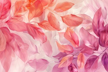 Illustration with pink and peach pastel leaves, watercolor flower. velvet leaves. background for wallpaper. generative ai - obrazy, fototapety, plakaty