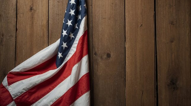 Bandera de los esetados unidos de america, sobre una tabla de madera, patriotica.
