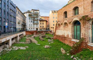 Ruins of the Imperial Palace of Maximian in Milan, Italy. Palazzo imperiale Romano di Milano