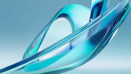 3d render of abstract curvy shape in aesthetic flow in glass material concept background of wavy surreal modern background in holographic blue and cyan colors for product presentation