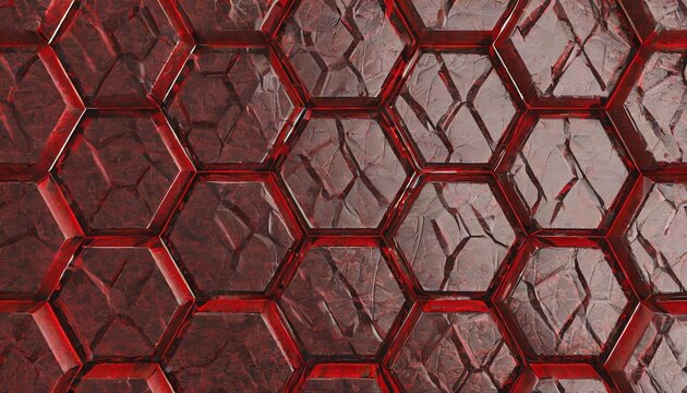 hexagonal dark red glass stone background texture 3d illustration 3d rendering