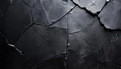 Deurstickers cracked black concrete wall floor texture for banner background © Faith