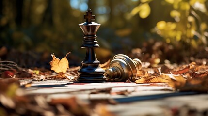 The fallen chess king as a metaphor for the fall from power or in the chess board game
