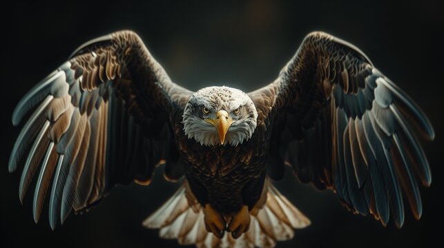  A close-up of a bird of prey with its wings spread wide open