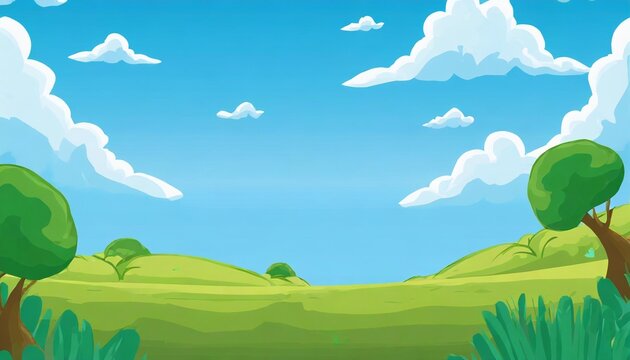 cartoon game background with bright blue sky