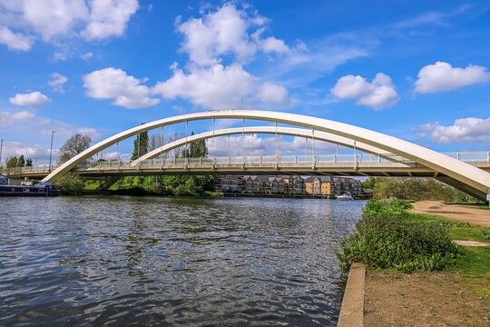 View of Walton bridge across the Thames River, England, UK. Walton Bridge is a road bridge across the River, carrying the A244 between Walton-on-Thames and Shepperton.