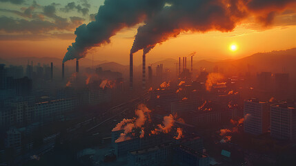 Concept of pollution in large cities and its implications on life and health - obrazy, fototapety, plakaty