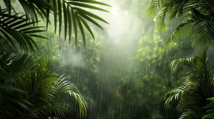  Wallpaper jungle rainforest rain banner copy space nature background - obrazy, fototapety, plakaty