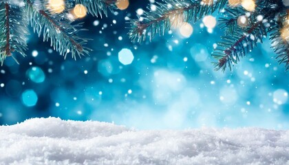 blue winter background with snowflakes and bokeh - obrazy, fototapety, plakaty