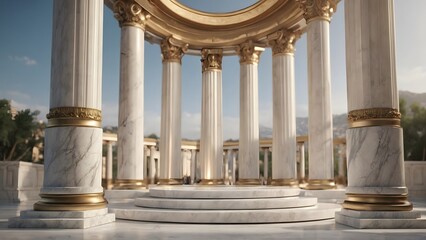 Background podium column 3d roman luxury greek white ancient display product classic. Podium platform background column pillar stage minimal stand beauty design greece render scene plant cosmetic rome