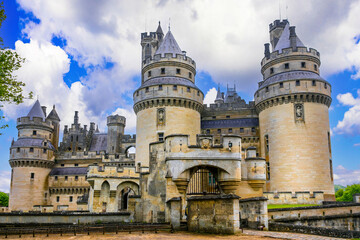 Famous french castles - Impressive medieval Pierrefonds chateau. France. - 762639631