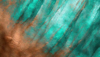 Fototapeta na wymiar textured abstract background with a gradient of turquoise and copper tones reminiscent of a corroded metal surface or an artistic watercolor painting