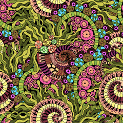 Hand draw seamless pattern floral elements. Arabic, oriental, indian motiv. Hand draw vector illustration