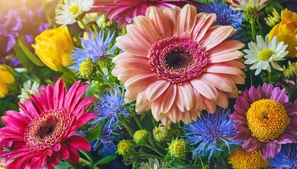 beautiful colorful fantastic flowers as a bright floral background