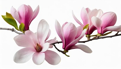 Naklejka na ściany i meble pink spring magnolia flowers branch isolated on white background cutout png canva cherry blossom branch flower petal illustration