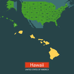 United States of America, Hawaii state, map borders of the USA Hawaii state.