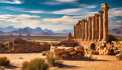Papier Peint photo Etats Unis desert landscape with ancient ruins background digital art