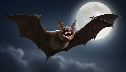 A Bat With Sharp Fangs Gleaming In The Moonlight Upscaled 3 - obrazy, fototapety, plakaty