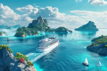 cruise liner big white ship vacation tourists - obrazy, fototapety, plakaty