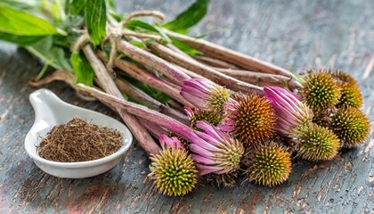 the roots of the medicinal herb known as echinacea or purple coneflower echinacea purpurea